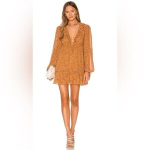 Tularosa revolve Mustard Yellow Floral Ruffle Mini Dress Long Sleeve XS